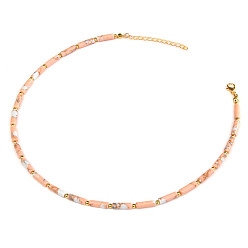 Коралловый Ожерелья из синтетической императорской яшмы в стиле бохо с трубчатыми бусинами, коралл