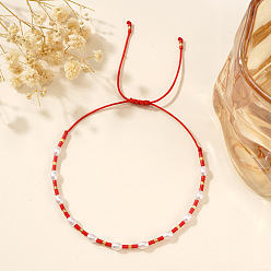 Красный Стеклянные бусины плетеные браслеты из бисера для женщин, с имитацией жемчуга, красные, внутренний диаметр: 11 дюйм (28 см)