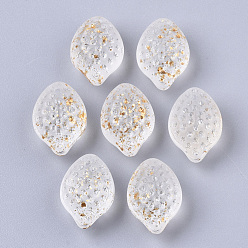 Clear Transparent Spray Painted Glass Charms, with Golden Foil, Textured, Lemon, Clear, 14x10x9mm, Hole: 1mm