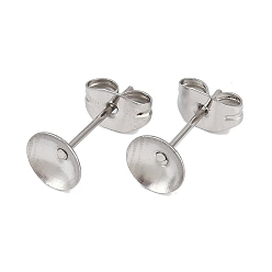 Нержавеющая Сталь Цвет 304 Выводы серьги из нержавеющей стали шпилька, плоско-круглые, с настройками кабошон, цвет нержавеющей стали, 13x6 мм, штифты : 0.7x12.7 мм