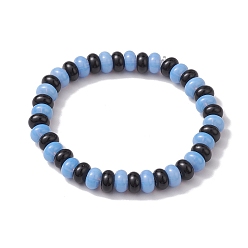 Licht Himmel blau Stretch-Armbänder aus Rondell-Jade-Glasperlen für Damen, Schwarz, Licht Himmel blau, Innendurchmesser: 2-1/4 Zoll (5.6 cm)