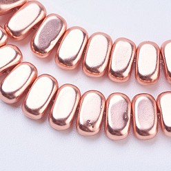 Rose Gold Plated Electroplate Non-magnetic Synthetic Hematite Beads Strands, Frosted, Rectangle, Rose Gold Plated, 8x4x2mm, Hole: 1mm, about 98~102pcs/strand, 15.5 inch(39.5cm)