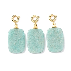 Амазонит Подвески из натурального амазонита, с латунными весной кольцевых застежками, золотые, прямоугольные, 30.5~31.5 мм