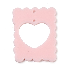 Pink Непрозрачные акриловые подвески, Прямоугольник с сердцем, розовые, 34.5x27x2 мм, отверстие : 1.5 мм