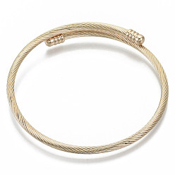 Light Gold Fabrication de bracelets de manchette en alliage, bracelets de couple, avec embouts amovibles, or et de lumière, 3mm, diamètre intérieur: 2-1/8 pouce (5.4 cm), capuchon d'extrémité: 8x4.5 mm