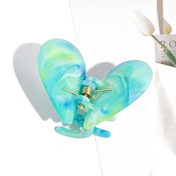 Аквамарин Пластиковые заколки для волос градиентного цвета, для женщин девушек, сердце, аквамарин, 44x35 мм