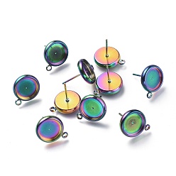 Rainbow Color Ионное покрытие (ip) 304 настройки серег из нержавеющей стали, с петлей, плоско-круглые, Радуга цветов, плоско-круглые: 15x12.5 mm, отверстие : 1.6 мм, штифты : 0.8 мм, лоток : 10 мм