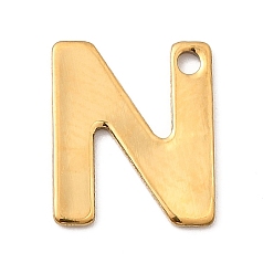 Letter N 304 прелести нержавеющей стали, письмо амулеты, ионное покрытие (ip), реальный 18 k позолоченный, Письмо N, 11x9x0.8 мм, отверстие : 1.2 мм