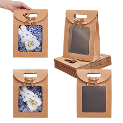 Светло-коричневый Прямоугольные подарочные пакеты из крафт-бумаги, Сумка с вырезанными отверстиями, бантом и прозрачным окном, загар, 26x9x26 см