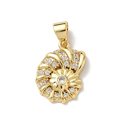 Настоящее золото 18K Латунные микропаве прозрачные подвески с фианитом, подвески в форме ракушек, с целью перехода в кольце, стойки покрытие, долговечный, без свинца и без кадмия, реальный 18 k позолоченный, 16.5x11.5x3 мм