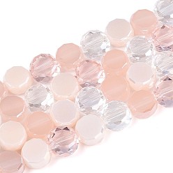 Розовый Стеклянные бусины с гальваническим покрытием , плоско-круглые, граненые, туманная роза, 7.5~8x4~5 мм, отверстие : 1~1.4 мм, около 25~27 шт / нитка, 7.28~7.48 дюйм (18.5~19 см)