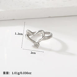 Нержавеющая Сталь Цвет Регулируемые 201 манжеты из нержавеющей стали с открытыми кольцами, сердце, цвет нержавеющей стали, 12 мм, внутренний диаметр: 20 мм