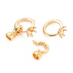 Real 18K Gold Plated Rack Plating Brass Fold Over Clasps, Nickel Free, Ring with Crown, Real 18K Gold Plated, 21.5mm, Hole: 1mm