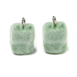 Лягушка Флокированные подвески из непрозрачной смолы, с платиновыми тоновыми железными петлями, очарование животных, зеленый лайм, лягушка, 17x10.5x8 мм, отверстие : 2 мм