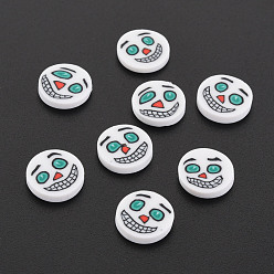 White Halloween Handmade Polymer Clay Cabochons, Polymer Clay Slices for Resin Crafts & DIY Projects, Flat Round with Ghost, White, 9.5~10x1.5~2mm, about 5500pcs/1000g