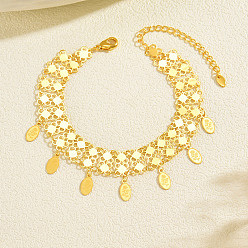 Oval Двухслойные браслеты на ногу с кисточками из латуни для женщин, реальный 18 k позолоченный, овальные, 8-5/8 дюйм (220 мм)