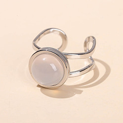 Белый Нефрит 304 Кольца-манжеты из нержавеющей стали и натурального белого нефрита, плоско-круглые, серебряные, внутренний диаметр: 18 мм