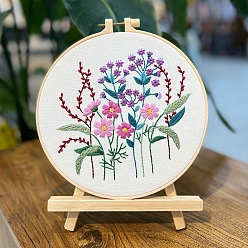 Medium Purple Flower Pattern DIY Embroidery Kits, Including Embroidery Cloth & Thread, Needle, Embroidery Hoop, Instruction Sheet, Medium Purple, 200mm