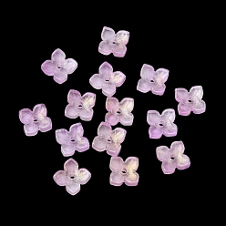 Бледно-Розовый Окрашенные и нагретые стеклянные колпачки для бусин, 4-лепестков цветка, розовый жемчуг, 10x10x3.5 мм, отверстие : 1.4 мм