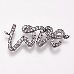 Черный Цвет Металла Латунные микро проложить кубических ссылки циркония, любить, прозрачные, металлический черный , 27.5x11.5x2 мм, отверстие : 1 мм