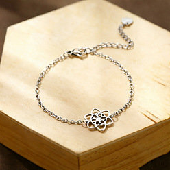 Stainless Steel Color 304 Stainless Steel Flower Link Bracelets, Cable Chain Bracelets for Women, Tarnish Free, Stainless Steel Color, 6.69 inch(17cm)