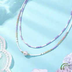 Лиловый Двухслойные ожерелья из стеклянных бусин, Ожерелья с подвеской в виде картофеля из натурального культивированного пресноводного жемчуга для женщин, с 304 из нержавеющей стали Lobster Claw застежками, золотые, сирень, 15.35 дюйм (39 см)