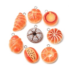 Mixed Shapes Непрозрачные подвески смолы, с платиновыми тоновыми железными петлями, набор подвесок в виде имитации хлеба для завтрака, хлебов, 23~28x15~20x7~10 мм, отверстие : 2 мм