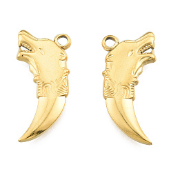 Echt 18 k vergoldet Ionenbeschichtung (IP) 201 Edelstahlanhänger, Wolf, echt 18 k vergoldet, 30.5x14x3 mm, Bohrung: 2.5 mm