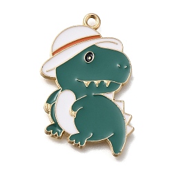 Зеленый Подвески из эмали и сплава, золотые, динозавр с подвеской на шляпе, зелёные, 30x21x1.7 мм, отверстие : 1.6 мм