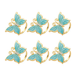 Light Sea Green Butterfly Zinc Alloy Napkin Rings, Napkin Holder Adornment, Restaurant Daily Accessiroes, Golden, Light Sea Green, 45x41mm, Inner Diameter: 39mm
