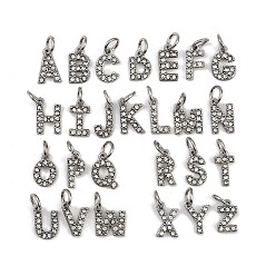 Нержавеющая Сталь Цвет 304 из нержавеющей стали горный хрусталь подвески, подвески с буквой az~z, с целью перехода в кольце, цвет нержавеющей стали, 8~9.5x5.5~8.5x2 мм, отверстие : 3.5 мм