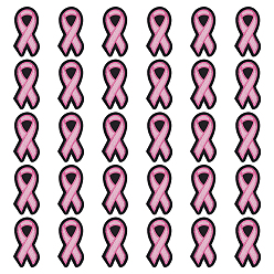 Бледно-Розовый 30 шт. полиэфирная нить, заплатки из термоклея, Розовая лента осведомленности о раке молочной железы в октябре, розовый жемчуг, 76x39.5x2 мм