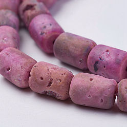 Pink Гальванические природные друзы геодез агат из бисера, баррель, розовые, 8~8.5x6 мм, отверстие : 0.5 мм, около 24 шт / нитка, 7.87 дюйм