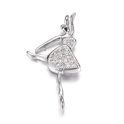 Платина Латунные микро проложить кубического циркония подвески, балет девушка, платина, 23x12x2 мм, отверстие : 1 мм