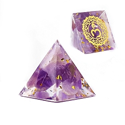 Аметист Чакра ювелирные изделия йога, оргонитовая пирамида, фигурки из смолы, с кусочками натурального аметиста внутри статуй для украшения домашнего офиса, 20 мм