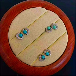 Луна Синтетические бирюзовые серьги, с застежкой из стерлингового серебра, античное серебро, луна, 15x15 мм