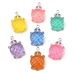 (52) Непрозрачная лаванда Прозрачные смоляные подвески, черепаховые чары, с платиново-железными петлями, разноцветные, 25.5~26.5x16x7 мм, отверстие : 2 мм