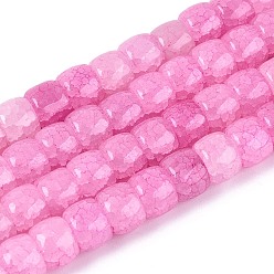 Ярко-Розовый Выпечки нарисованные потрескивание стеклянные бусины пряди, баррель, ярко-розовый, 8~9x6~6.5 мм, отверстие : 1~1.2 мм, около 125~128 шт / нитка, 30.91~31.50 дюйм (78.5~80 см)