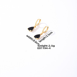 Черный Латунь кубического циркония болтаться серьги, слеза, золотые, чёрные, 22~25x5~6 мм