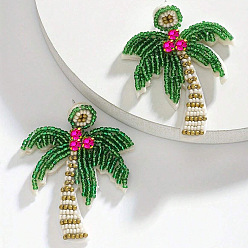 Зеленый Пластиковые серьги-гвоздики в стиле бохо, кокосовая пальма, платина, зелёные, 62x46 мм