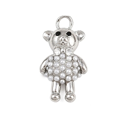 Платина Латунные микро проложить кубического циркония подвески, с искусственным жемчугом, нести прелести, стойки покрытие, долговечный, без кадмия и без свинца, платина, 23x12x5 мм, отверстие : 2.8 мм