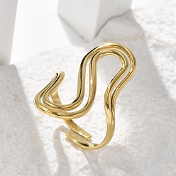 Настоящее золото 18K Волна 304 манжетные кольца из нержавеющей стали, реальный 18 k позолоченный, 31.5 мм, размер США 9 3/4 (19.5 мм)