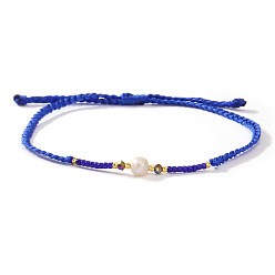 Синий Браслеты из бисера и стеклянных бусин в стиле бохо, плетеные браслеты из волоконного шнура для женщин, с имитацией жемчуга, синие