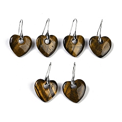 Тигровый глаз Натуральный тигровый глаз мотаться, с латунными крючками для сережек, без кадмия и без свинца, сердце, 40x23 мм