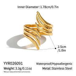 Chapado en Oro Real 18K Anillos abiertos de acero inoxidable irregulares para mujer, real 304 k chapado en oro, 18 mm, diámetro interior: 25 mm