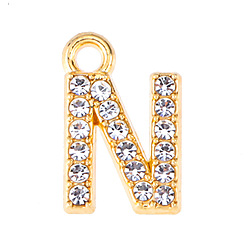 Letter N Золотой тон сплава горный хрусталь подвески, Письмо N, 13 мм