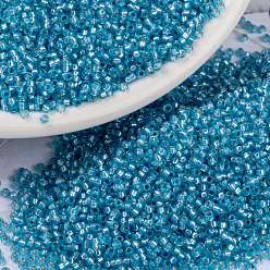 (RR573) Dyed Aqua Silverlined Alabaster Миюки круглые бусины рокайль, японский бисер, 15/0, (rr 573) окрашенный аква-серебристый алебастр, 15/0, 1.5 мм, Отверстие : 0.7 мм , около 27777 шт / 50 г
