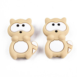 Navajo White Food Grade Eco-Friendly Silicone Focal Beads, Procyon Lotor, Navajo White, 30x20x7.5mm, Hole: 2.5mm