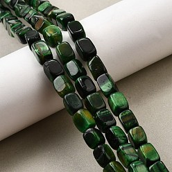 Зеленый Природных тигровый глаз бисер нитей, окрашенные, кубоид, зелёные, 7.5~9.5x6~7x6~7 мм, отверстие : 1.2 мм, около 44 шт / нитка, 14.96~15.35'' (38~39 см)