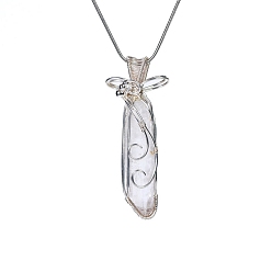 Quartz Natural Quartz Pendants Necklaces, Snake Chains, Rectangle, 19.69 inch(50cm)